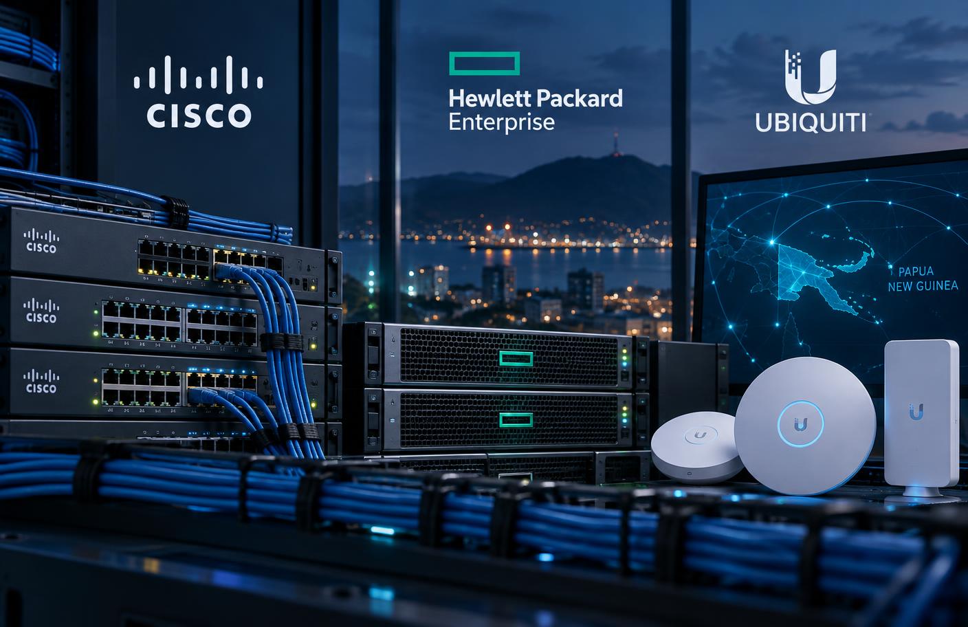 Cisco, HPE and Ubiquiti networking technologies integrated into an enterprise network infrastructure